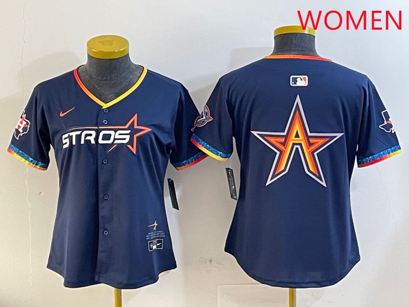 Women Houston Astros Blank Drak Blue Fourth generation Joint Name 2025 Nike MLB Jersey style 4->women mlb jersey->Women Jersey